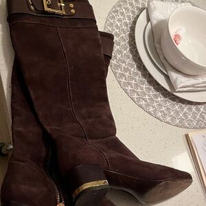 Brown Suede Knee-High Boots